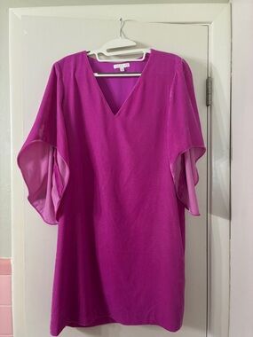 Anise + Ivy Fuchsia V-Neck Flutter Sleeve Dress